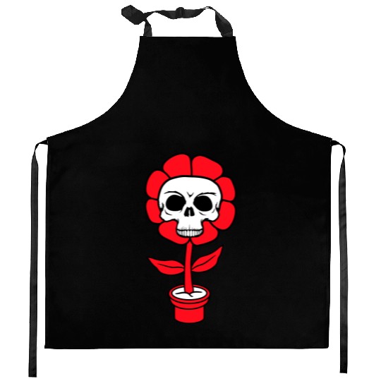Evil Skull Flower Horror Halloween Skeleton Head Kitchen Aprons