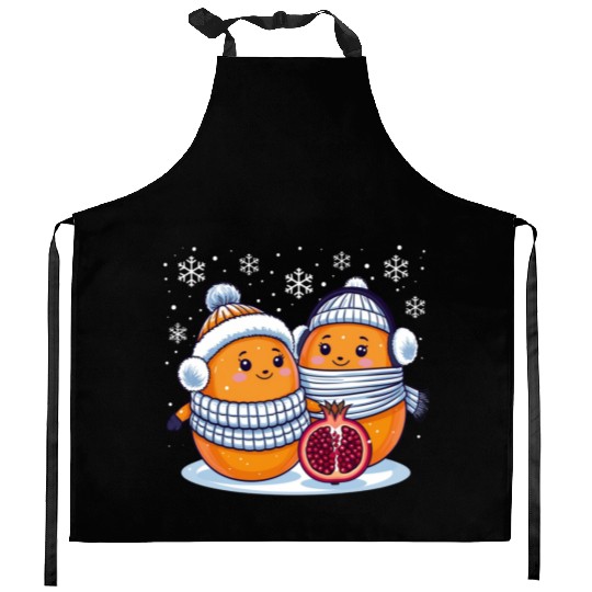 Cozy Winter Fruits: Oranges & Pomegranate Kitchen Aprons