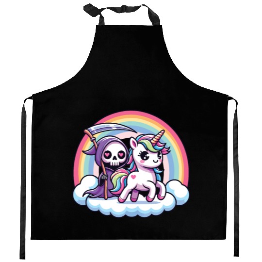 Cute Reaper And Unicorn Rainbow Kitchen Aprons