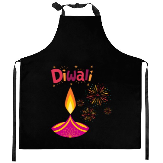 Diwali Design with Lamp & Festive Fireworks Kitchen Aprons