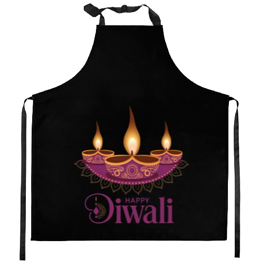 Happy Diwali with Beautiful Diya Lamps Kitchen Aprons