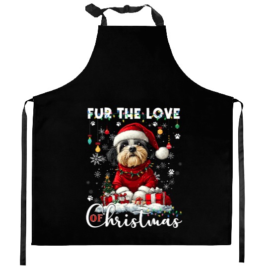 Shih Tzu Christmas Tree Lights Decorations Dog Kitchen Aprons