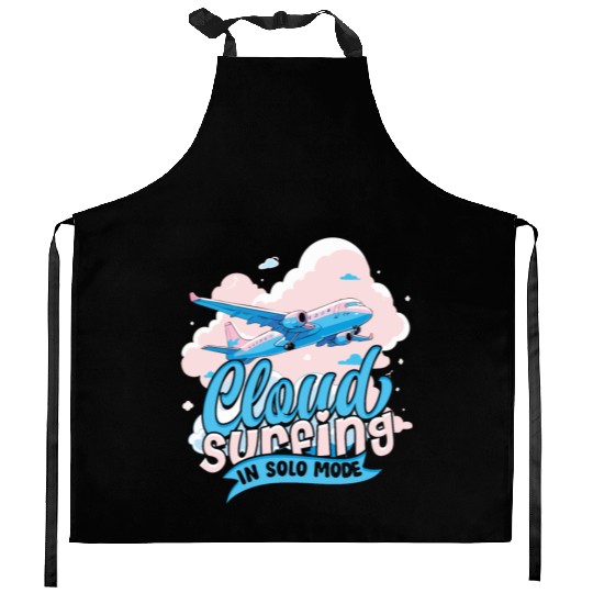 First Solo Flight Pilot Cloud Surfing In Solo Mode Kitchen Aprons