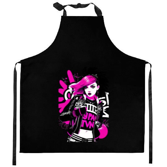 Urban Punk Street Art with Neon Pink Accents Kitchen Aprons