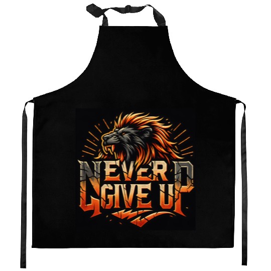 Never Give Up Fiery Lion Motivational Kitchen Aprons