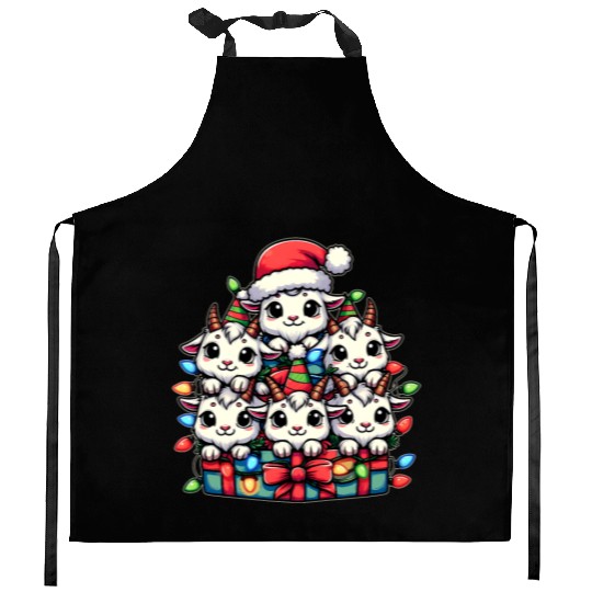 Cute Goat Pile Farm Farmer Christmas Hat Xmas Kitchen Aprons