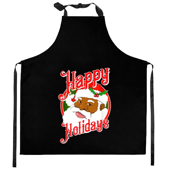 Happy Holidays African American Black Santa Claus Kitchen Aprons