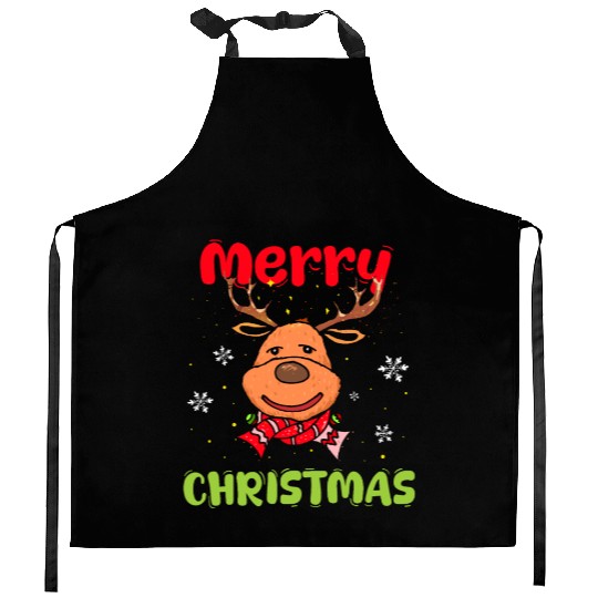 Merry Christmas Reindeer Men Women Family Matching Kitchen Aprons
