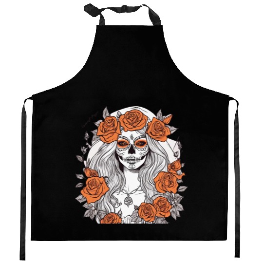 Sugar Skull Rose Queen Kitchen Aprons