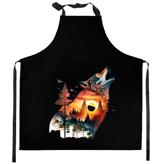 Vintage Wolf Moon Graphic Kitchen Aprons – Retro 90s