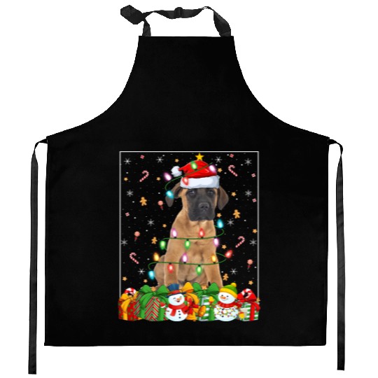 Mastiff Dog Christmas Lights Kitchen Aprons