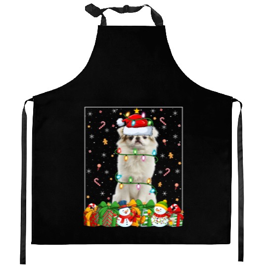 Japanese Chin Dog Christmas Lights Kitchen Aprons