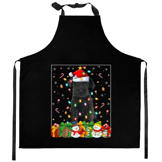 Miniature Schnauzer Dog Christmas Lights Kitchen Aprons