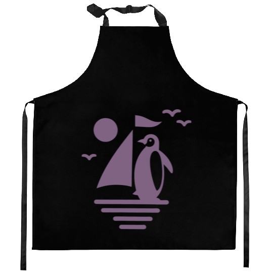 Penguin Sailboat Silhouette Minimalist Kitchen Aprons