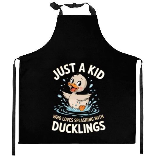 Just a Kid Who Loves Splashing with Ducklings Kitchen Aprons