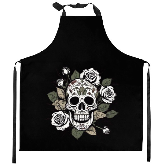 Mystic Floral Skull Design Kitchen Aprons