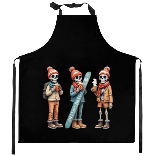 Cozy Winter Skeletons | Snowboard & Coffee Kitchen Aprons