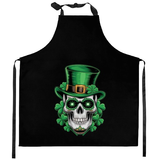 Sugar Skull St Patrick Day Lucky Shamrock Kitchen Aprons