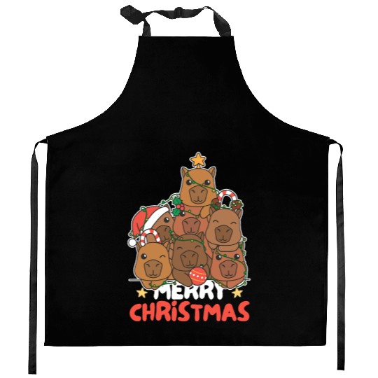Capybara Christmas Tree Merry Christmas Kitchen Aprons