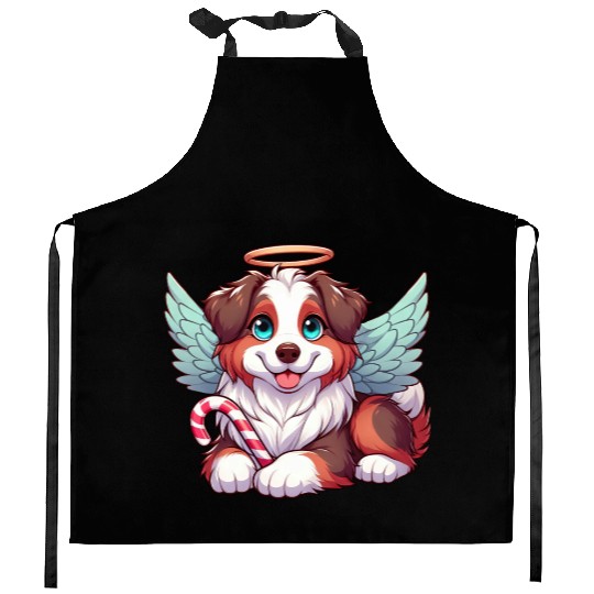 Cute Christmas Dog Australian Shepherd Kitchen Aprons