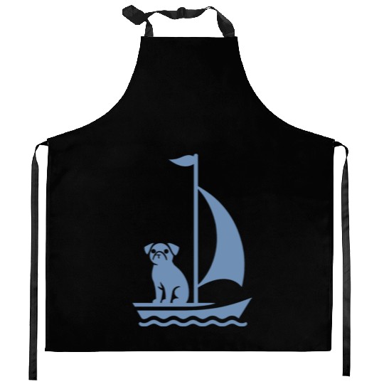 Pug in Boat Silhouette Sailing Minimalist Kitchen Aprons