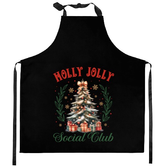 Holly Jolly Soociial Clubb Chrsitmas Kitchen Aprons