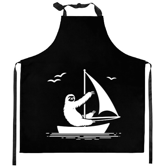 Sloth Sailboat Sailing Minimalist Silhouette Kitchen Aprons