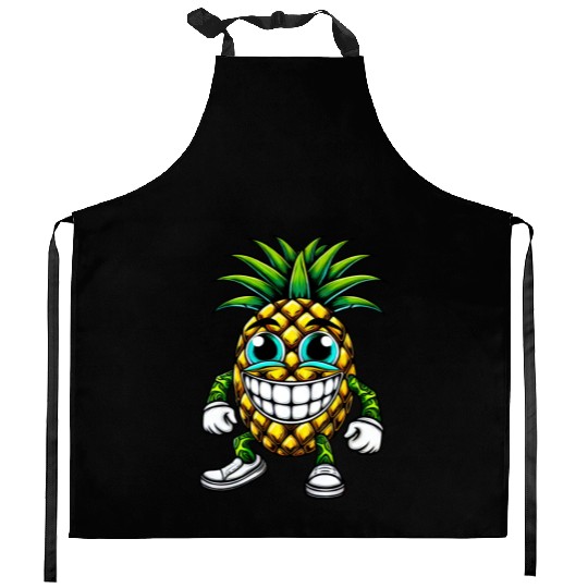 Pineapple fruit fruity summer cool sweet cartoon Kitchen Aprons