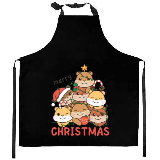 Hamster Christmas Tree Merry Christmas Kitchen Aprons