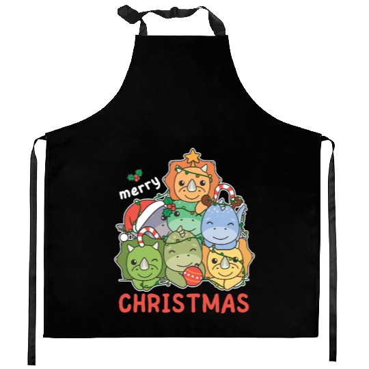 Dinosaur Christmas Tree Merry Christmas Kitchen Aprons
