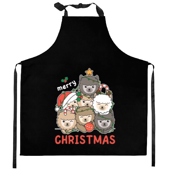 Alpaca Christmas Tree Merry Christmas Kitchen Aprons