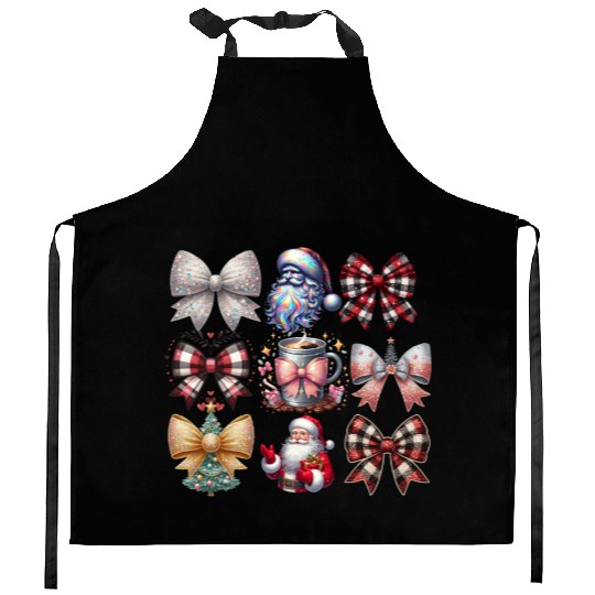 Coquette Bow Santa Christmas Tree Cake Candy Kitchen Aprons