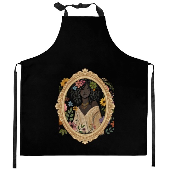 Flower Woman in a Vintage Frame Kitchen Aprons