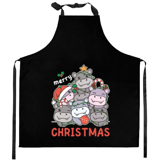 Hippo Christmas Tree Merry Christmas Kitchen Aprons