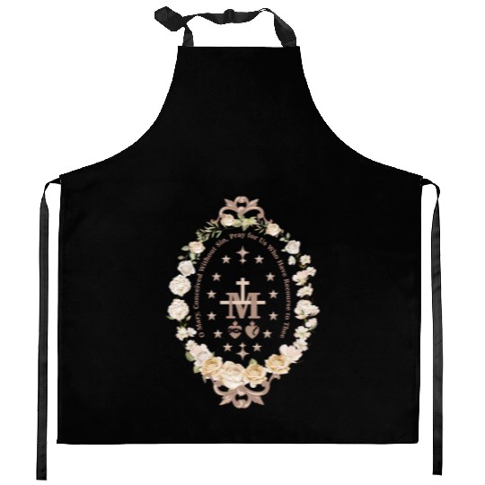 Marian Catholic Virgin Mary Marian Cross Floral Kitchen Aprons