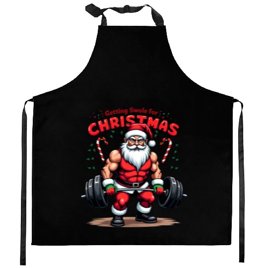 Santa Workout Mode Kitchen Aprons
