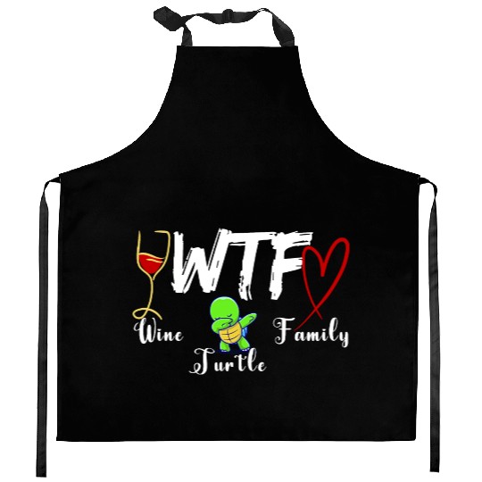 WTF Wine Turtle Family Kitchen Aprons