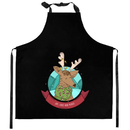 Cozy Reindeer Christmas Cheer Kitchen Aprons