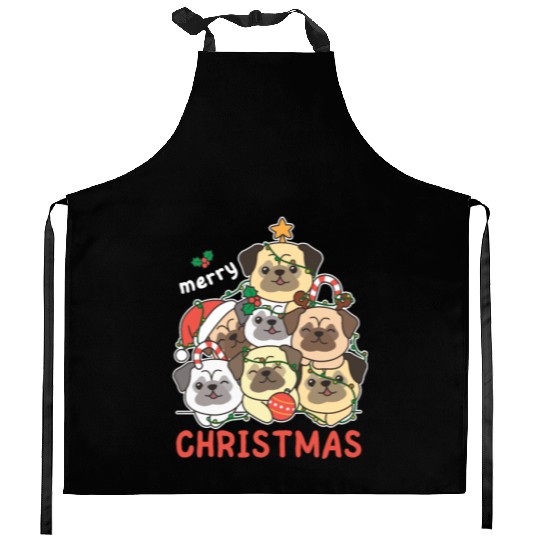 Pug Christmas Tree Merry Christmas Kitchen Aprons
