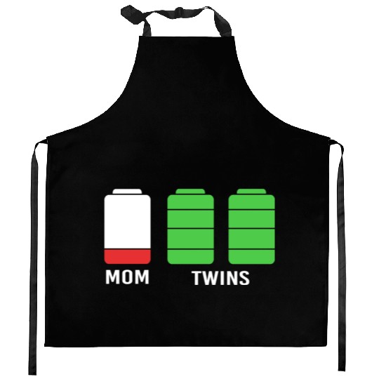 Funny Birthday Mama Twin Mom Low Battery Kitchen Aprons