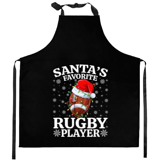 Santa's Favorite Rugby Player Kitchen Aprons