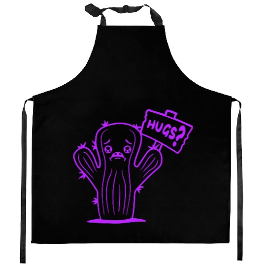 Funny Cactus Sad Face Hugs Sign Lonely Cry Comic Kitchen Aprons