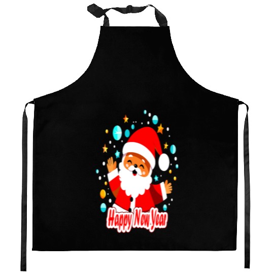 Happy New Year Santa Claus - Festive Holiday Cheer Kitchen Aprons