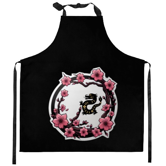 Dragon Inside Cherry Blossoms Kitchen Aprons