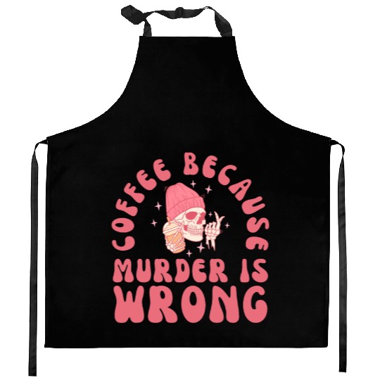 Retro Coffee Because Murder Skeleton Kitchen Aprons