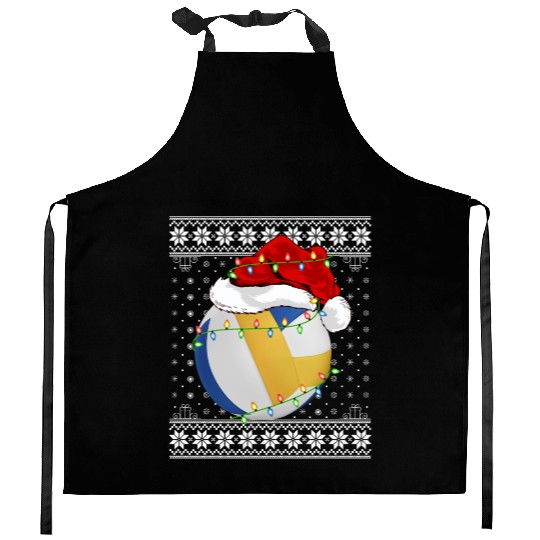 Volleyball Player Ugly Christmas Kitchen Aprons