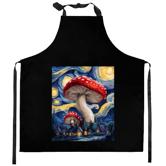 Starry Night Mushroom Surreal Dreamscape nature Kitchen Aprons