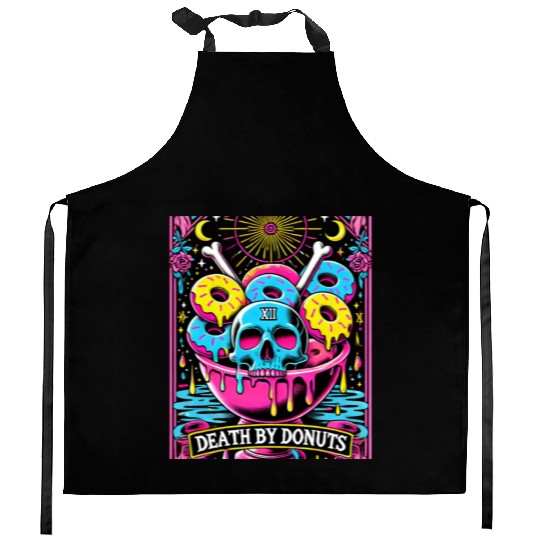Death by Donuts Tarot Card skull gothic bowl funny Kitchen Aprons