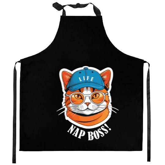 Cat Nap Boss with Cap and Sunglasses Kitchen Aprons