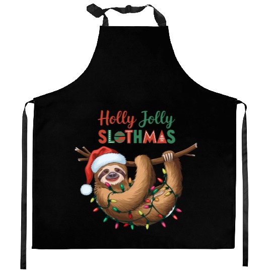 Holly Jolly Slothmas Kitchen Aprons